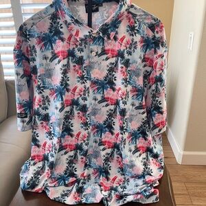 PGA Tour Men's Tropical Print Polo Shirt - Pink and Blue